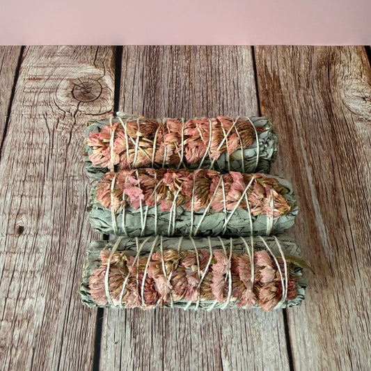 Pink Floral + White Sage Smudge Wand